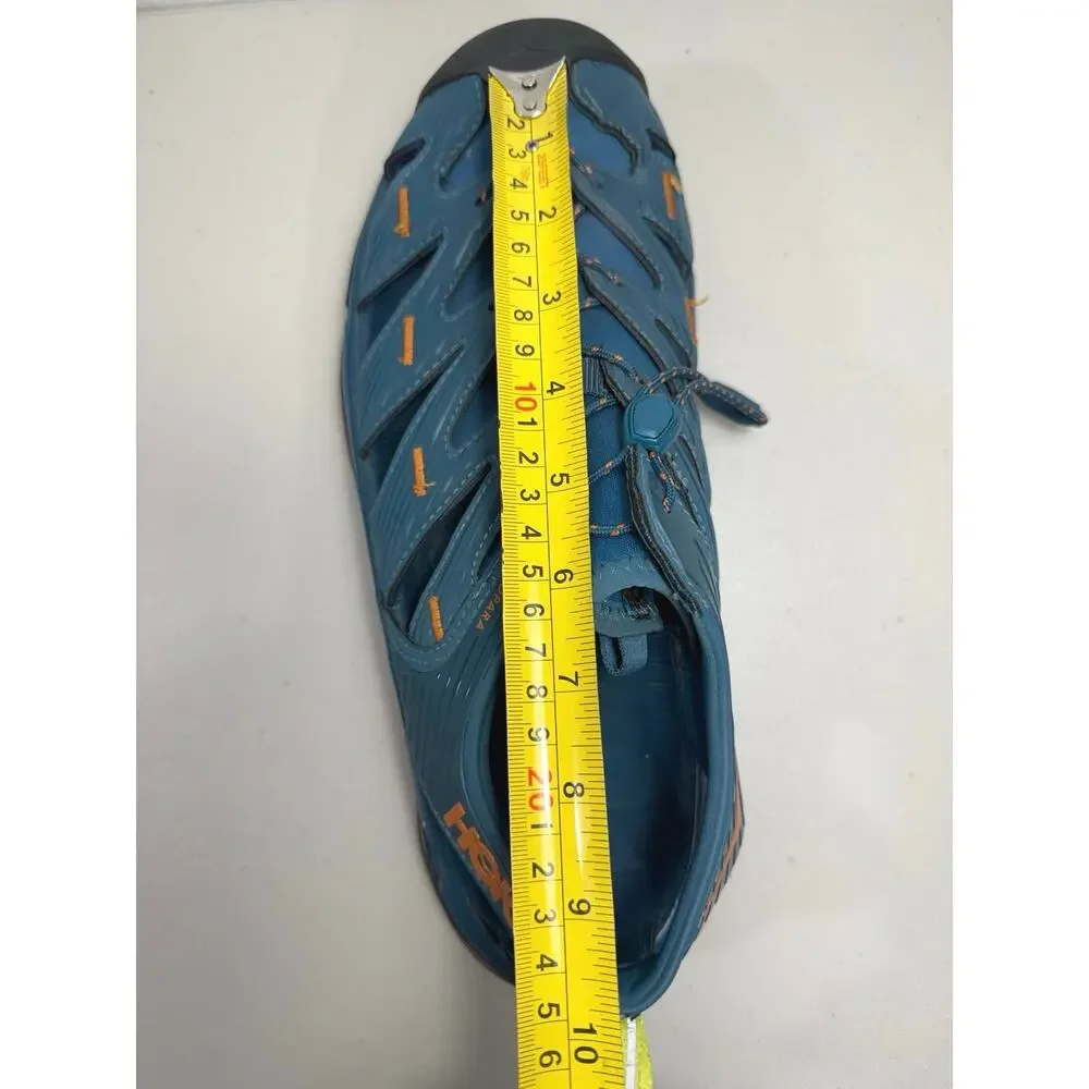 HOKA Hopara Men’s 10.5 Blue Orange Hiking Sandals Slip On Quick Lace